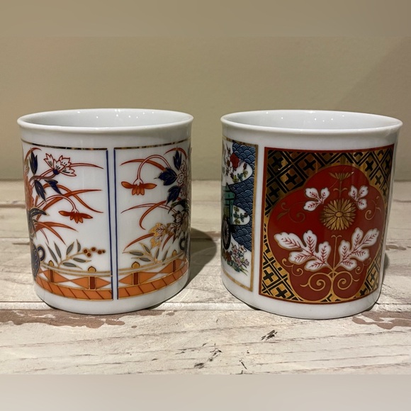Set of 2 Japanese Imari Japan Style Tea Coffee Square Handle Cup Mug - Picture 2 of 7
